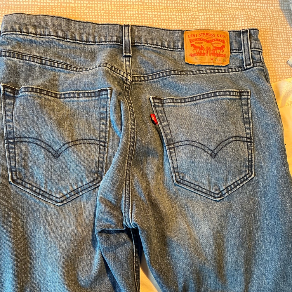 Levi’s – 512 cut men’s jeans 34” x 30” partially faded, light blue, great shape